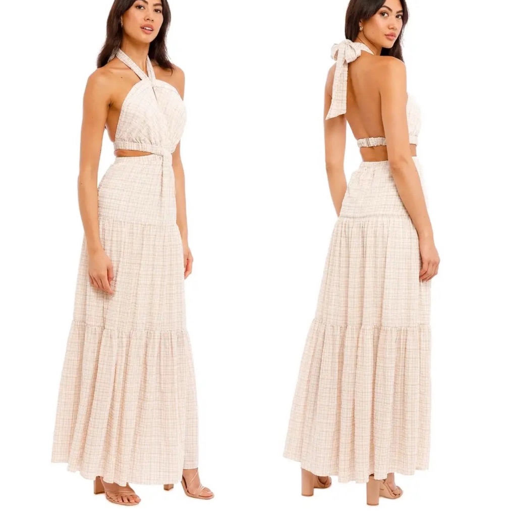 Significant Other Clementine Almond Check Maxi Dress